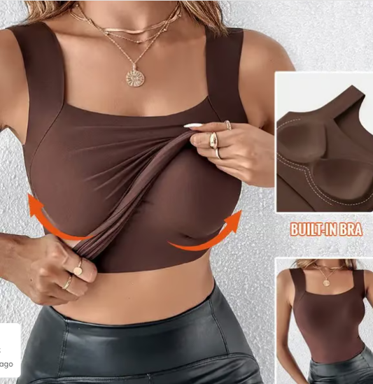 Débardeur Femme Ultra Confortable 😌 à Encollure U | Avec Soutien-gorge Intégré pour un Look Parfait 💫✨