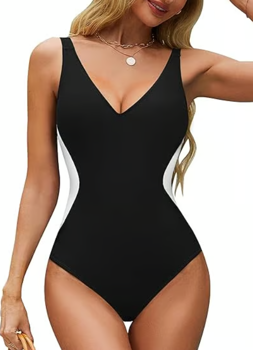 🔥2025 nouveau maillot de bain illusion, taille fine, décolleté plongeant, contrôle du ventre