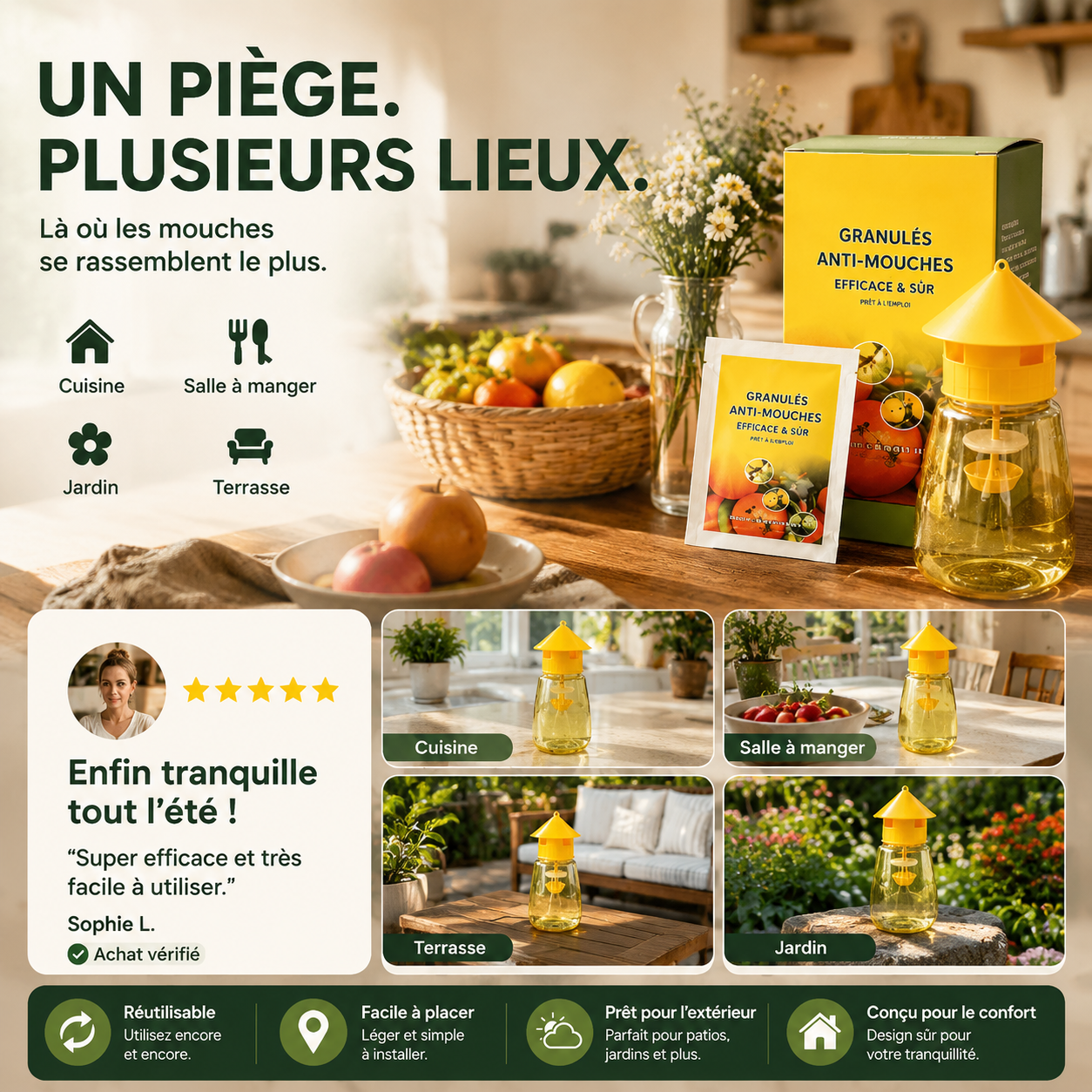 🪰✨ Piège à mouches suspendu intérieur extérieur, capture efficace sans toxique pour jardin maison et terrasse ✨