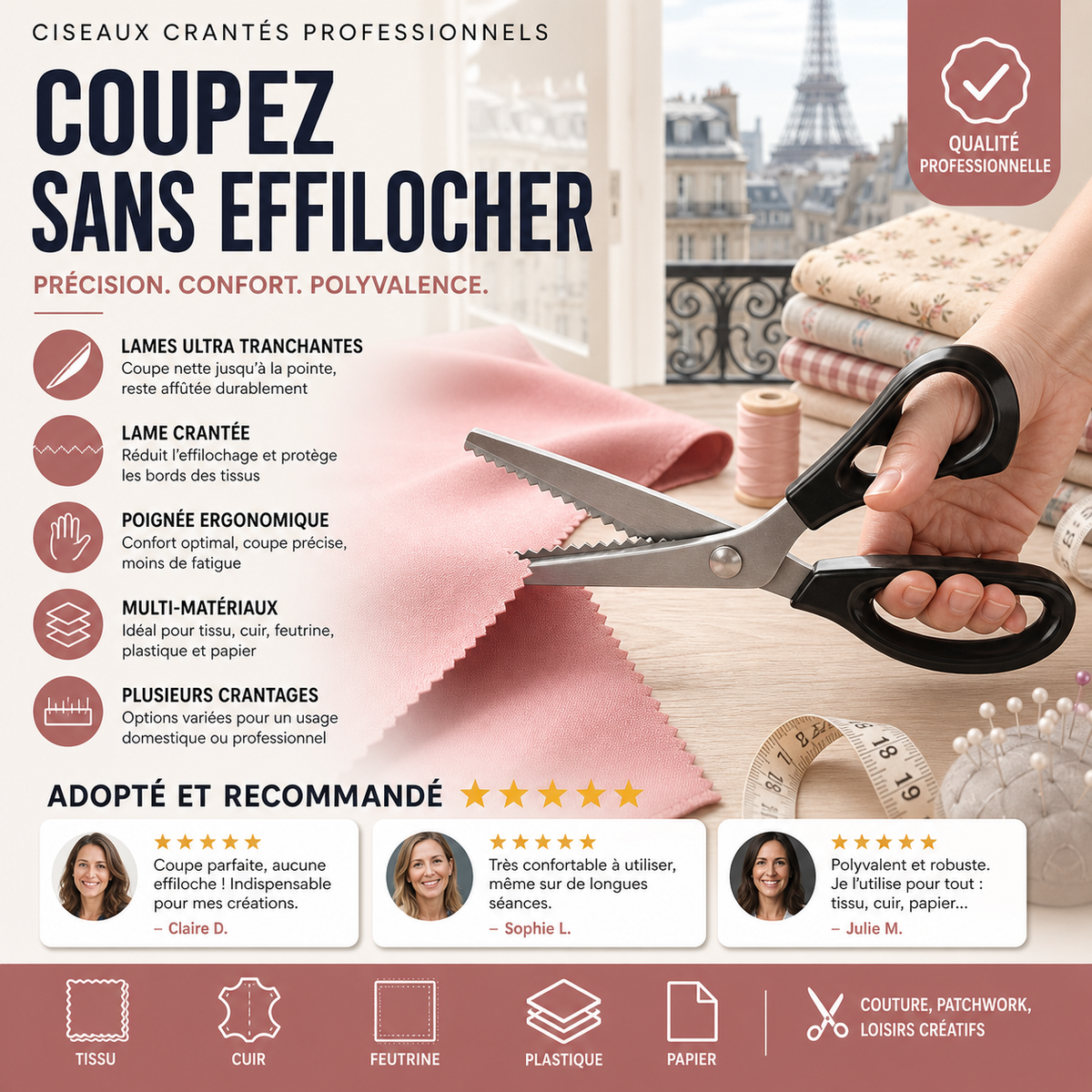 ✂️ 50% DE RÉDUCTION! 🧵 Ciseaux zig-zag inox – Lames dentelées & anti-effilochage ✨