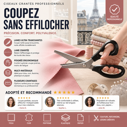 ✂️ 50% DE RÉDUCTION! 🧵 Ciseaux zig-zag inox – Lames dentelées & anti-effilochage ✨