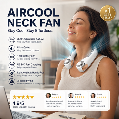 🥳 2026 EN VEDETTE 🥳 💞 50 000+ VENDUS ! 🍃💨 50 % DE RÉDUCTION ! Ventilateur climatiseur de cou – Ultra‑silencieux, rotation 360°, 3 vitesses. Fraîcheur mains libres, longue autonomie – l’indispensable de l’été ! 😎🌬️