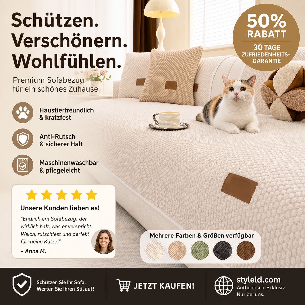 🛋️ 50 % DE RÉDUCTION ! 🧼 Housse de canapé épaisse, antidérapante et lavable – résistante, facile d'entretien et idéale pour les foyers avec animaux et enfants 🐾