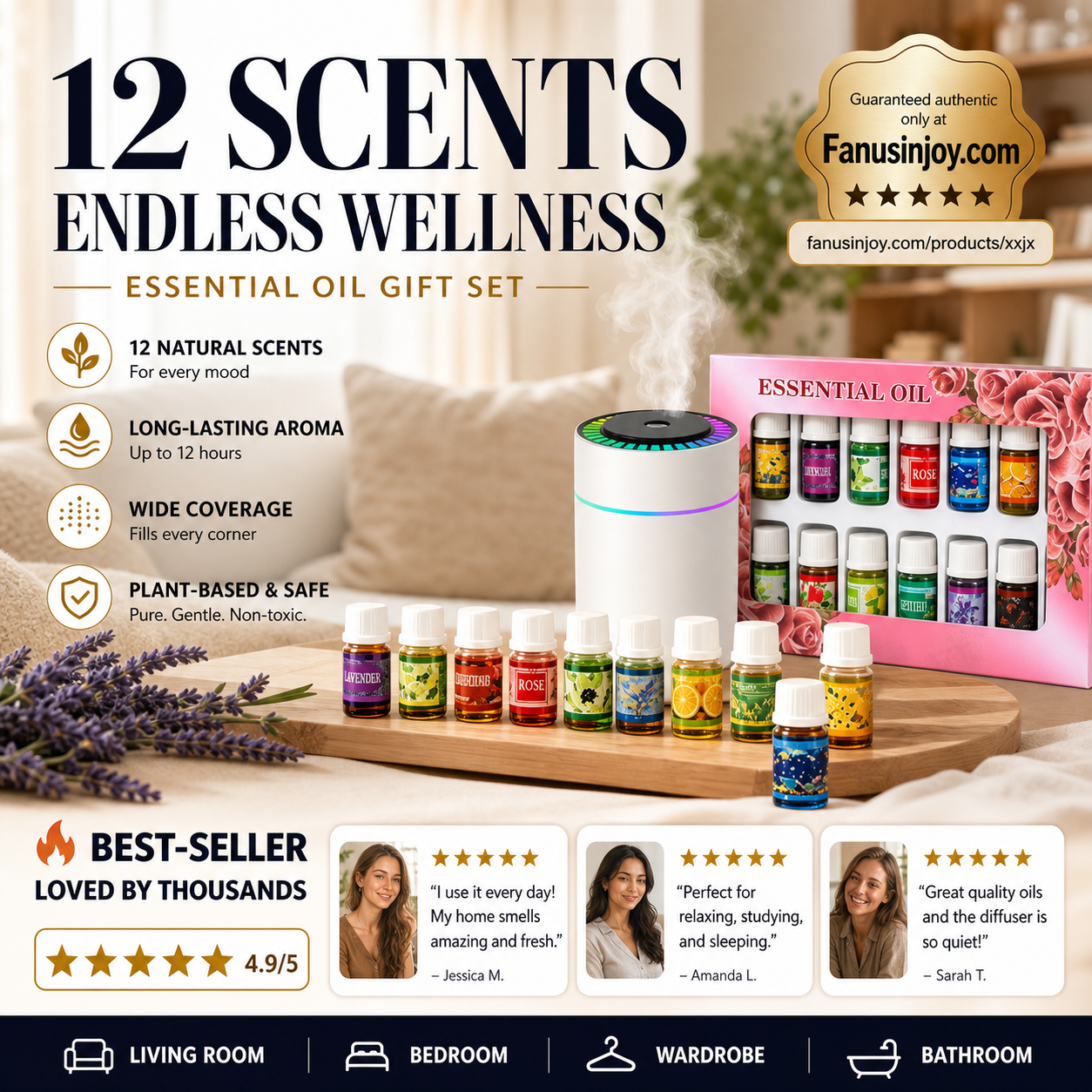 🔥 Offre limitée –50 % ! 🎁🌺 Une senteur fraîche qui égaie votre humeur ! 🌷 Coffret de 12 huiles essentielles hydrosolubles