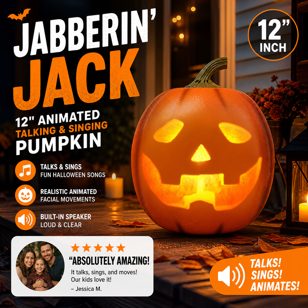 🎁Prix le plus bas jamais vu📢ACHETEZ-EN 2, LIVRAISON GRATUITE⏰Jabberin' Jack : citrouille animée qui parle et chante