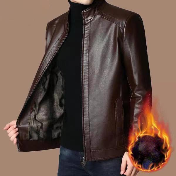 🔥  50% DE RÉDUCTION ! Veste Cuir Homme Doublure Peluche – Chaleur Hivernale, Coutures Main & Col Montant