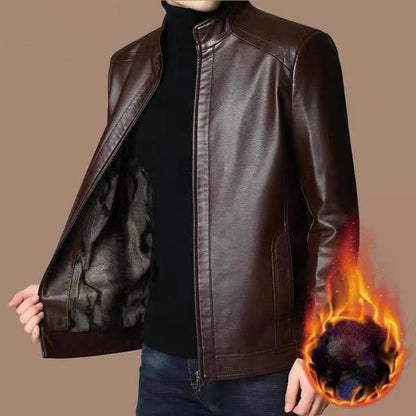 🔥  50% DE RÉDUCTION ! Veste Cuir Homme Doublure Peluche – Chaleur Hivernale, Coutures Main & Col Montant