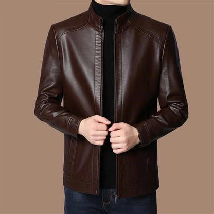 🔥  50% DE RÉDUCTION ! Veste Cuir Homme Doublure Peluche – Chaleur Hivernale, Coutures Main & Col Montant