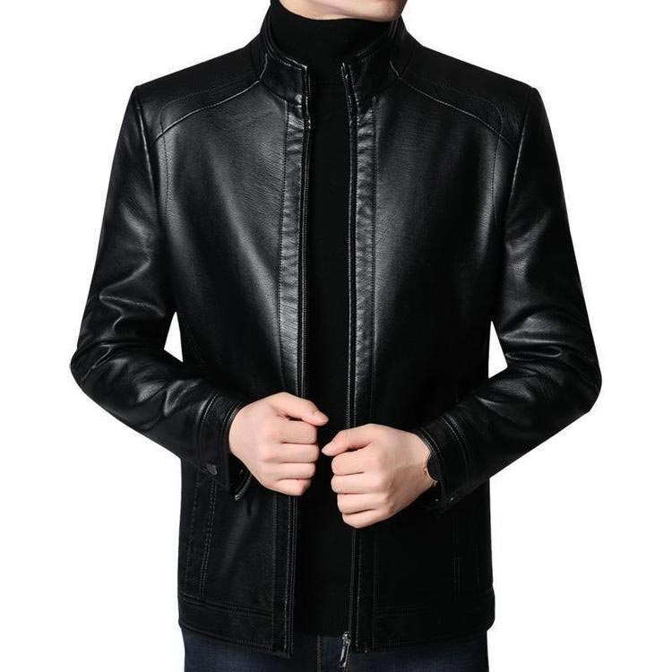 🔥  50% DE RÉDUCTION ! Veste Cuir Homme Doublure Peluche – Chaleur Hivernale, Coutures Main & Col Montant