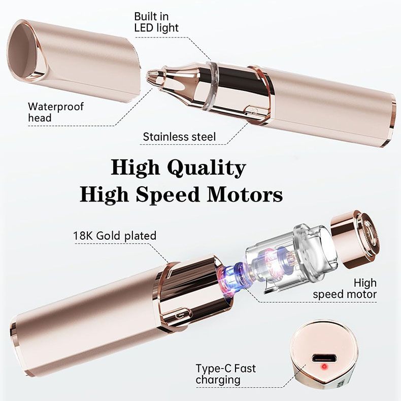 💡🪒 Épilateur facial 2-en-1 pour femme – Doux, éclairage LED, recharge USB, l’outil de précision qui capture les poils les plus fins pour une peau lisse et nette, à la maison comme en voyage 🌸🔋