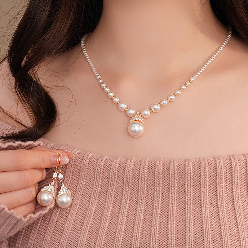 ✨️50% de réduction✨️Collier et boucles d'oreilles vintage élégants en perles d'imitation de zircone