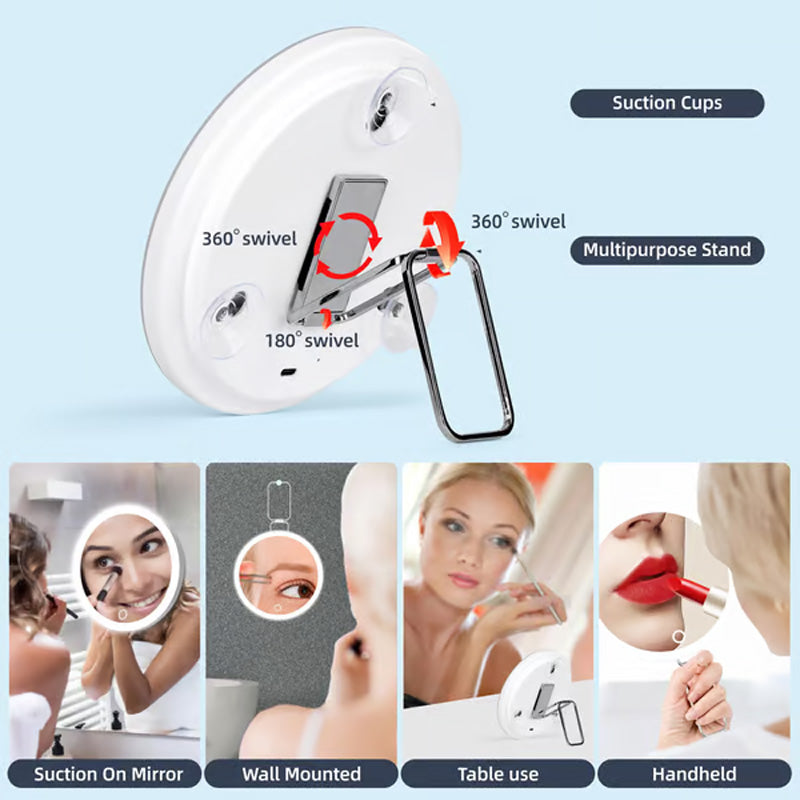 Miroir de maquillage lumineux rechargeable avec grossissement
