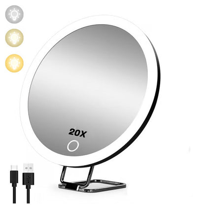 Miroir de maquillage lumineux rechargeable avec grossissement