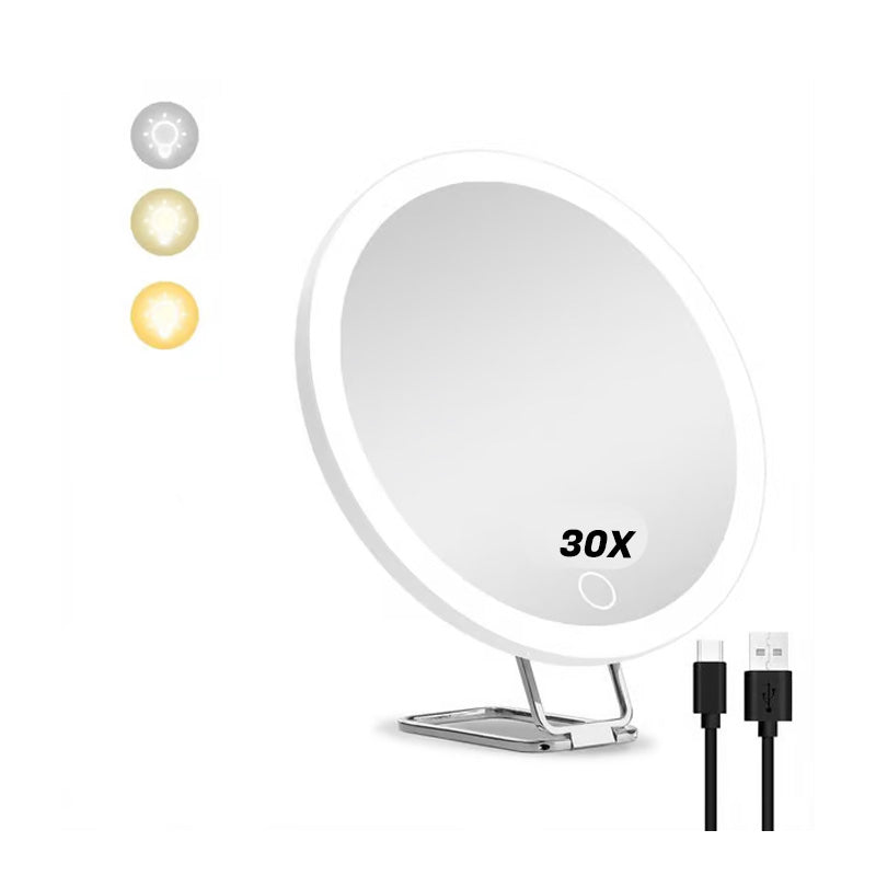 Miroir de maquillage lumineux rechargeable avec grossissement