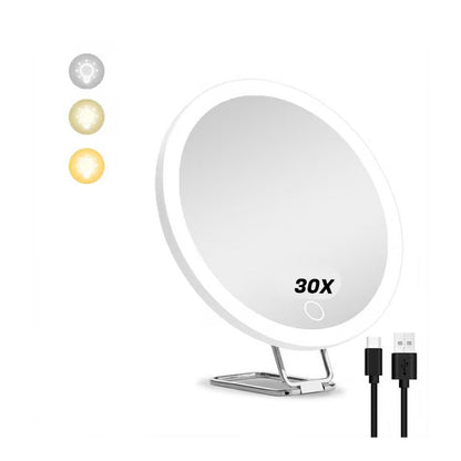 Miroir de maquillage lumineux rechargeable avec grossissement
