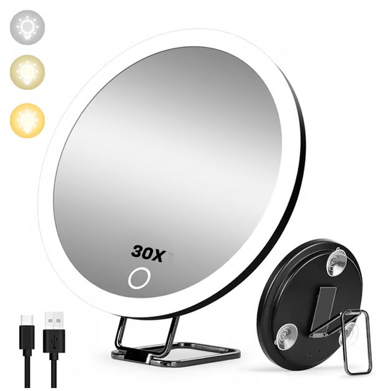 Miroir de maquillage lumineux rechargeable avec grossissement