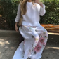 🔥Ensemble deux pièces avec haut uni et pantalon large fleuri🌸