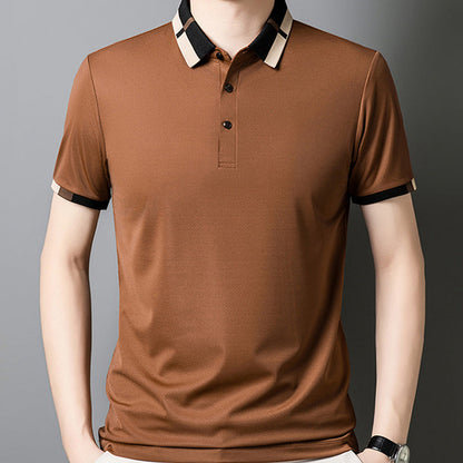 🔥Aujourd'hui 50% de réduction🔥T-shirt à manches courtes et revers en soie stretch Ice pour hommes