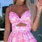 🌸 Soldes -50% sur les nouveautés 💖 Robe rose sans manches à motifs floraux, taille cintrée et décolleté en V