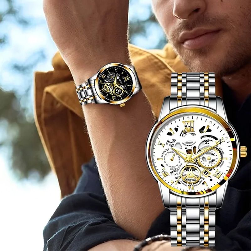 ⌚50% de réduction⚙️Montre Mécanique Automatique Homme – Cadran Squelette Style Romain, Étanche & Boîtier Acier Inoxydable ✨📦