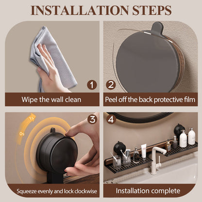 Tablette de salle de bain à ventouses en noyer