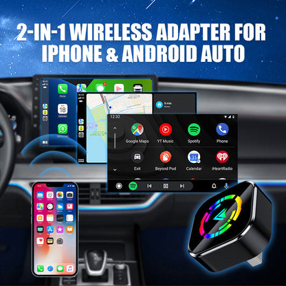 🔥 59% de réduction ! ⚡ Adaptateur sans fil 2-en-1 pour iPhone & Android Auto – Installation en 10 sec, Bluetooth 5.0 & écran divisé 🚗📱