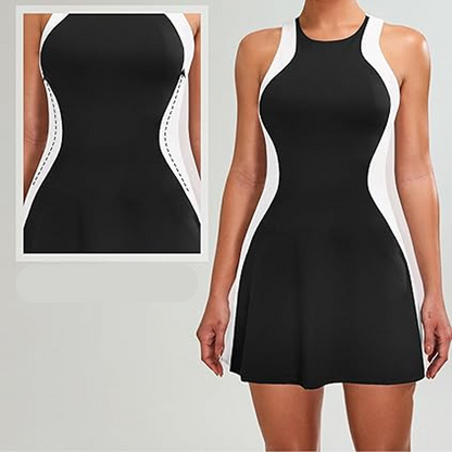 Robe Courte Cintrée à Blocs de Couleurs avec Short Assorti
