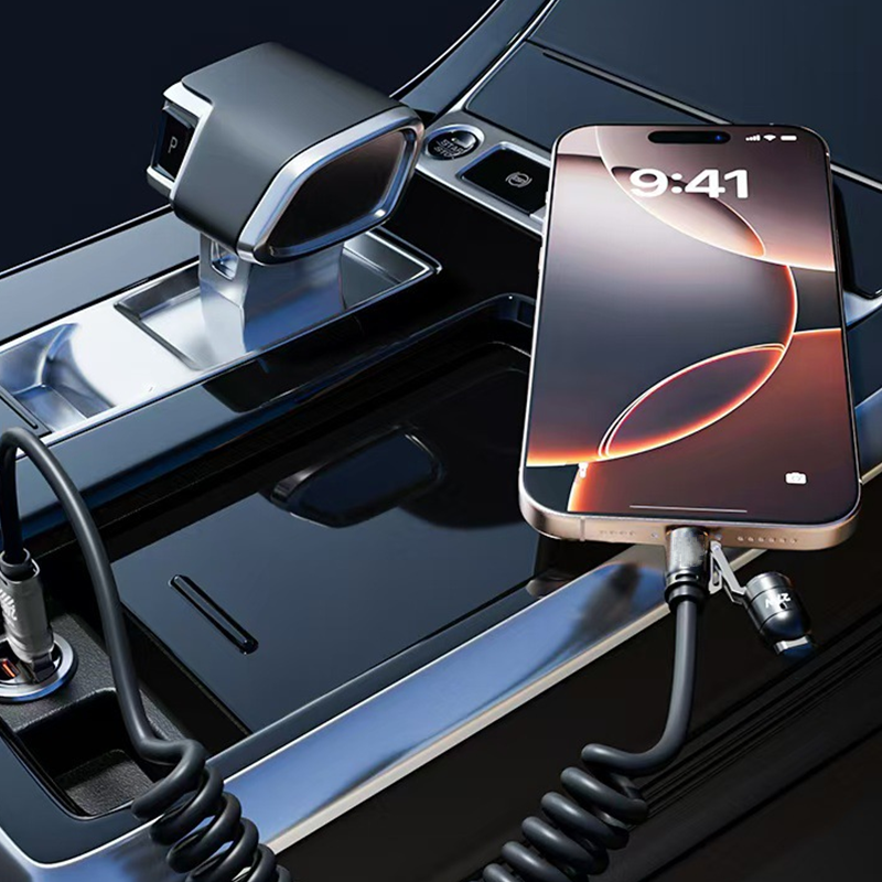 Câble de Charge Rapide Rétractable à Ressort 4-en-1