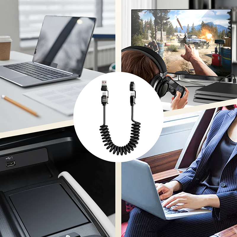 Câble de Charge Rapide Rétractable à Ressort 4-en-1