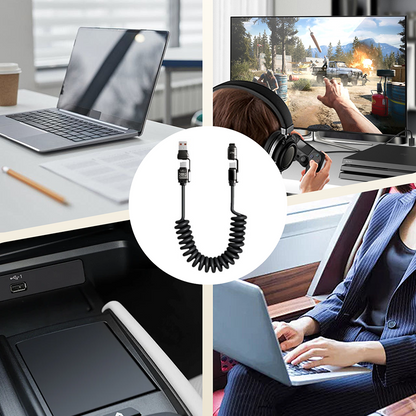 Câble de Charge Rapide Rétractable à Ressort 4-en-1