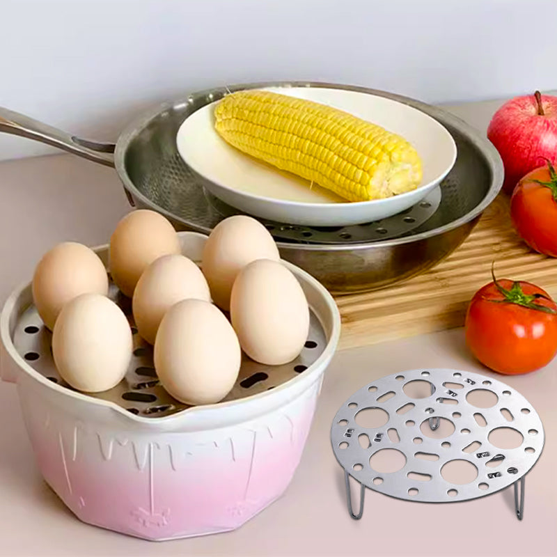 Support de cuisson vapeur en acier inoxydable argenté avec pied