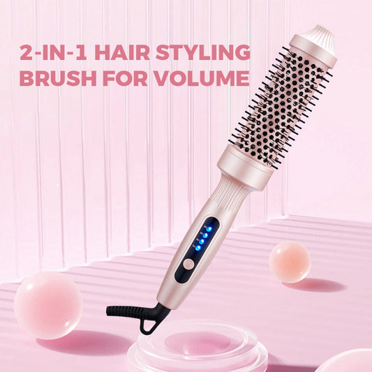Brosse à Coiffer 2 en 1 pour Volume - Température Réglable, Céramique Tourmaline - Noir/Rose/Vert