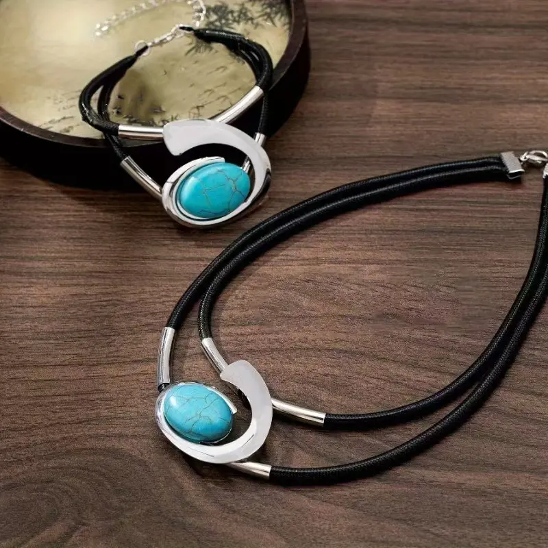 📿 50% DE RÉDUCTION ! ✨ Ensemble Collier & Bracelet Pierre Acrylique Bohème - Design Vintage Léger et Élégant, Cadeau Parfait pour les Amatrices de Mode 👒📦