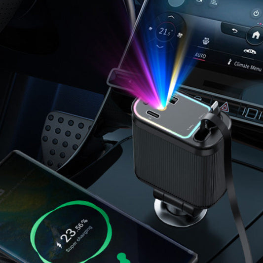⏳Offre spéciale à durée limitée⏰Chargeur de voiture avec éclairage ambiant violet 120 W et câble rétractable