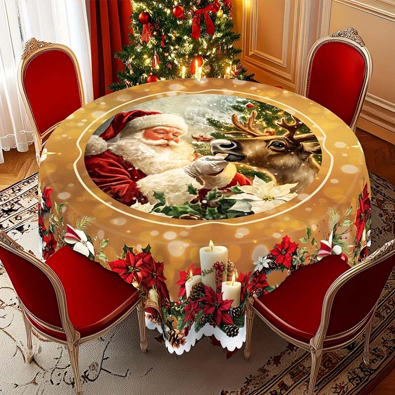 🔥 50% DE RÉDUCTION ! ✨ Nappe de Noël Lavable en Machine - Motifs Festifs, Polyester Résistant, Adaptée aux Tables Rondes et Rectangulaires 🎄🍽️