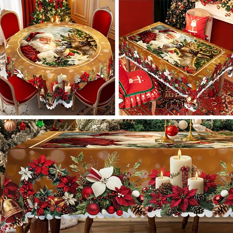 🔥 50% DE RÉDUCTION ! ✨ Nappe de Noël Lavable en Machine - Motifs Festifs, Polyester Résistant, Adaptée aux Tables Rondes et Rectangulaires 🎄🍽️