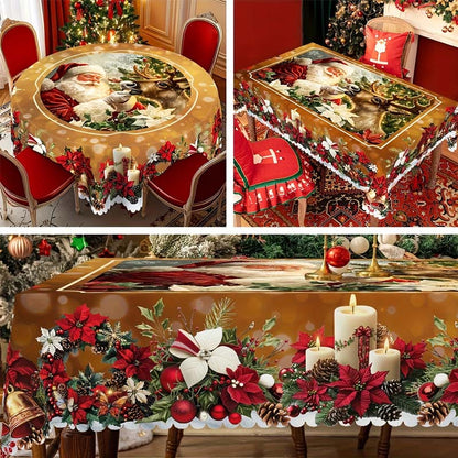 🔥 50% DE RÉDUCTION ! ✨ Nappe de Noël Lavable en Machine - Motifs Festifs, Polyester Résistant, Adaptée aux Tables Rondes et Rectangulaires 🎄🍽️