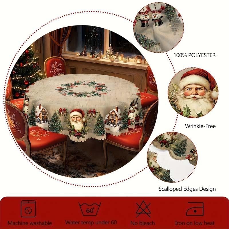 🔥 50% DE RÉDUCTION ! ✨ Nappe de Noël Lavable en Machine - Motifs Festifs, Polyester Résistant, Adaptée aux Tables Rondes et Rectangulaires 🎄🍽️