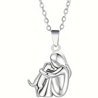 Petite Fille Câlinant un Chien – Clous d’Oreilles et Collier