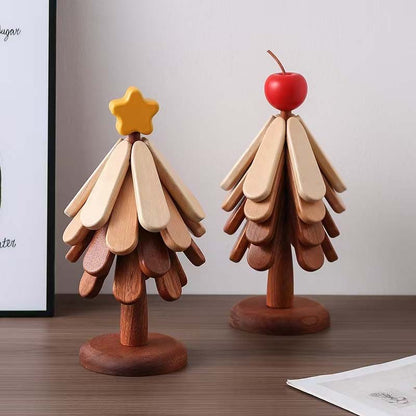 🎁Offre de Noël 🎄 Dessous de Plat en Bois Forme Arbre - Étoile ou Pomme, Bois Naturel - Protection contre la Chaleur, Objet Décoratif Élégant