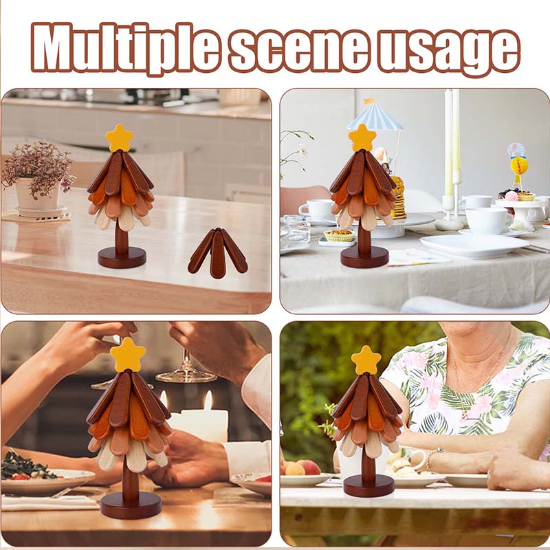 🎁Offre de Noël 🎄 Dessous de Plat en Bois Forme Arbre - Étoile ou Pomme, Bois Naturel - Protection contre la Chaleur, Objet Décoratif Élégant