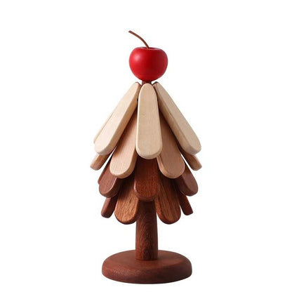 🎁Offre de Noël 🎄 Dessous de Plat en Bois Forme Arbre - Étoile ou Pomme, Bois Naturel - Protection contre la Chaleur, Objet Décoratif Élégant