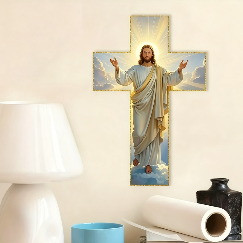 🔥 Offre Limitée ! ✨ Décoration Murale Croix Jésus Rétro - Bordure Dorée Élégante, Acrylique Lumineux, Symbole de Foi Inspirant ✝️✨