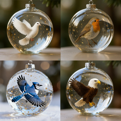 🎁 Cadeaux Priviléges de Noël🎄Ornement Sphérique à Effet Verre « Oiseaux de la Nature »