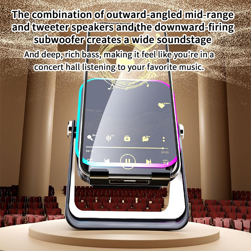 🔥VENTE LIMITÉE 50 % DE RÉDUCTION🔥🎵 Enceinte 5-en-1 avec support téléphone – Son par induction, recharge et lumière d’ambiance, tout en un !