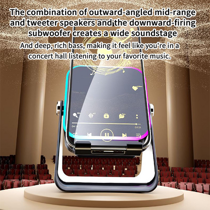 🔥VENTE LIMITÉE 50 % DE RÉDUCTION🔥🎵 Enceinte 5-en-1 avec support téléphone – Son par induction, recharge et lumière d’ambiance, tout en un !