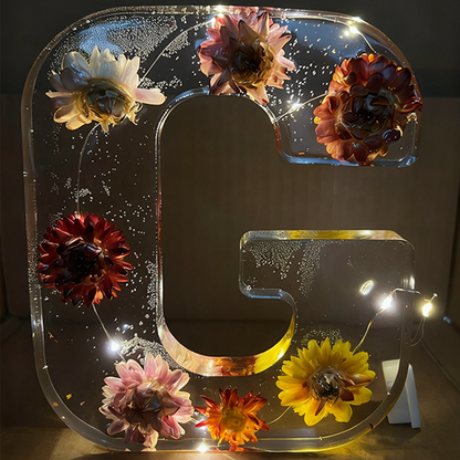 Lettre Lumineuse Florale en Résine - Veilleuse LED