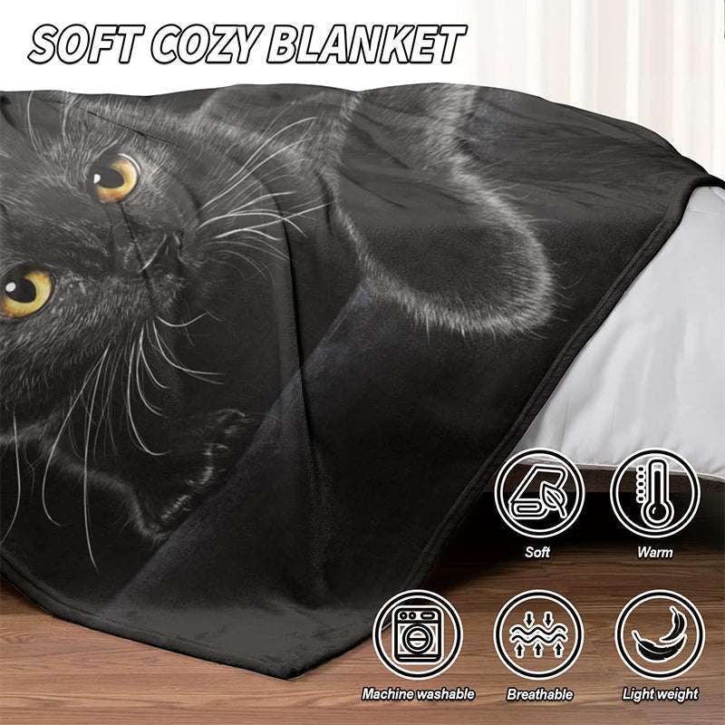 ⏳DERNIER JOUR DES SOLDES 50 % DE RÉDUCTION !⏰🐱Chat noir – Couverture douillette pour toutes les saisons