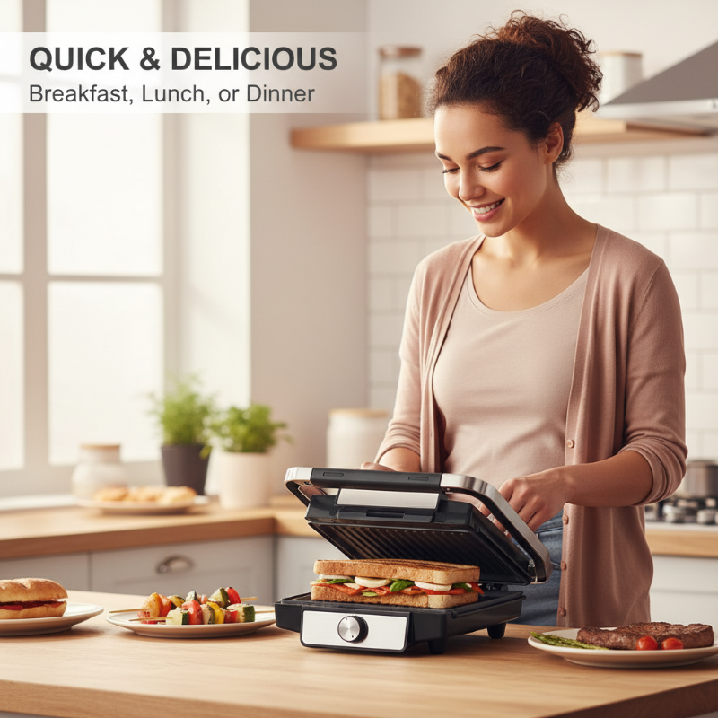 Appareil à panini électrique 1400 W  et grill