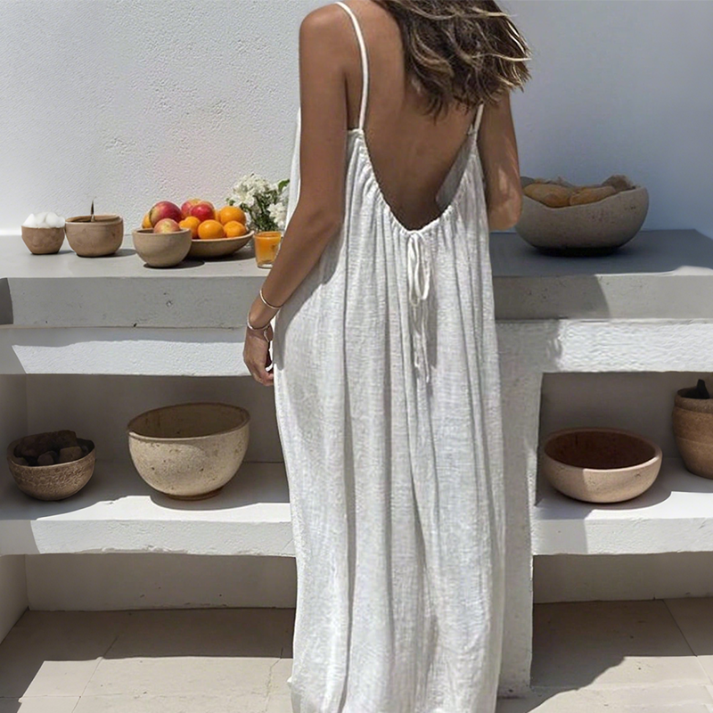 💖Robe longue décontractée à bretelles spaghetti et dos nu pour femme